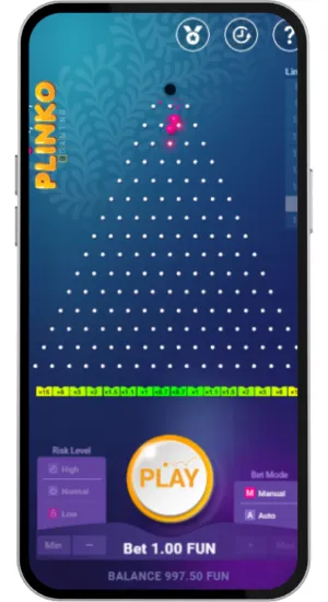 Plinko board with 14 lines selected and ball dropping