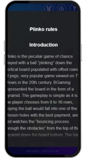 Plinko rules and introduction screen